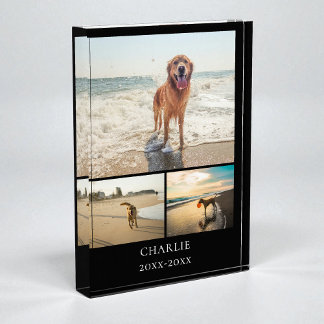 Modern Dog Keepsake Black Personalised Pet Collage Photo Block