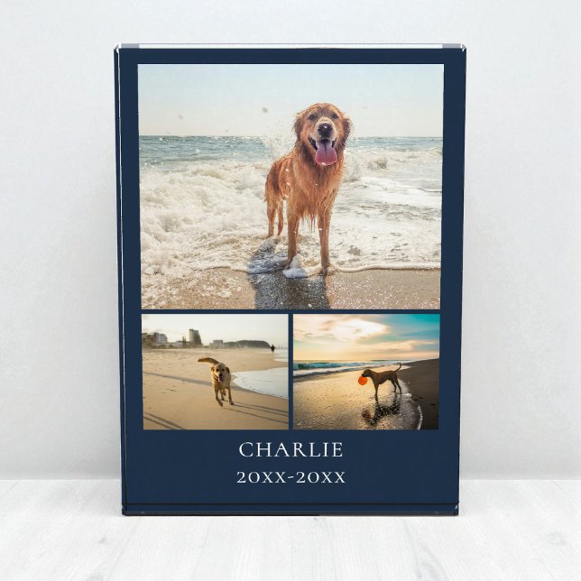 Modern Dog Keepsake Blue Personalised Pet Collage Photo Block (Modern Dog Keepsake Blue Personalized Pet Collage Photo Block)