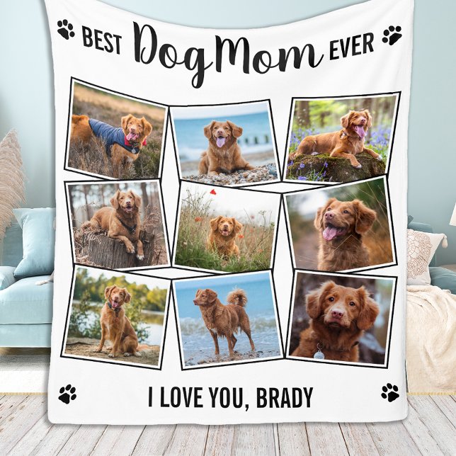 Modern Dog Lover Personalised 9 Pet Photo Collage Fleece Blanket (Creator Uploaded)