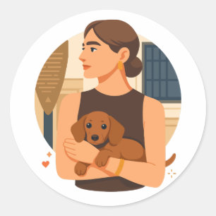 Modern Dog Mom Aesthetic With Cute Puppy Classic Round Sticker