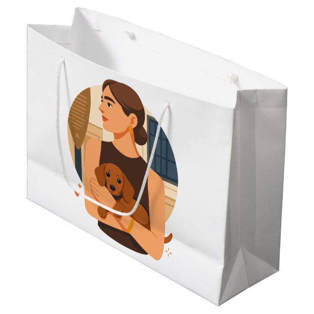 Modern Dog Mom Aesthetic With Cute Puppy Large Gift Bag (Front Angled)