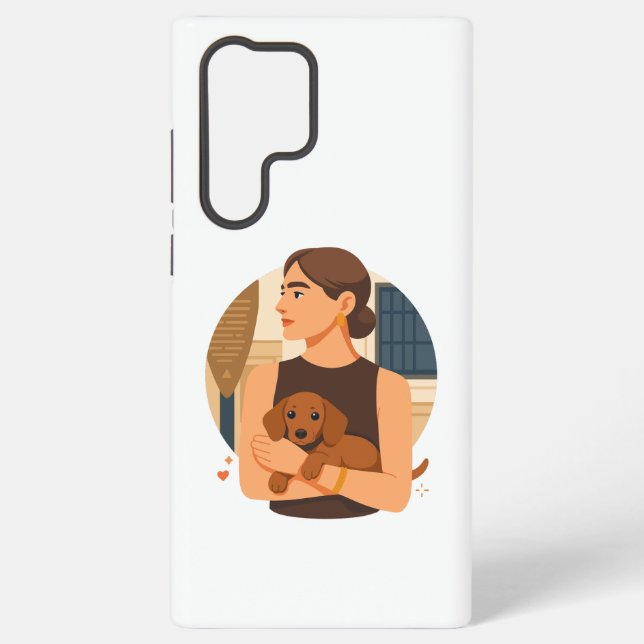 Modern Dog Mom Aesthetic With Cute Puppy Samsung Galaxy S22 Ultra Case (Back)