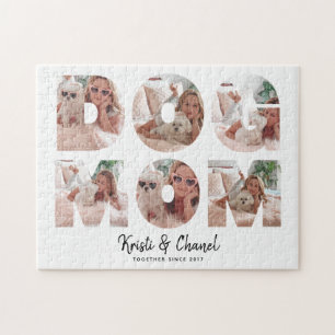 Modern Dog Mum 6 Photo Collage Custom Text Jigsaw Puzzle