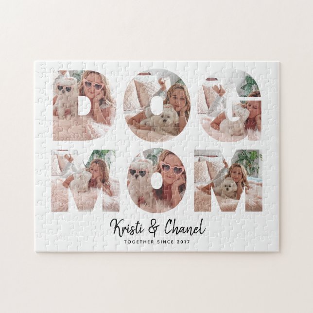 Modern Dog Mum 6 Photo Collage Custom Text Jigsaw Puzzle (Horizontal)