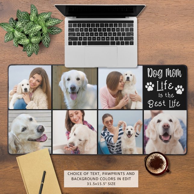 Modern Dog Mum Life 7 Photo Collage Custom Colour Desk Mat (Creator Uploaded)