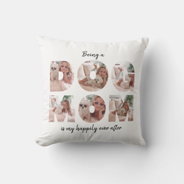Modern Dog Mum Photo Collage Quote Cushion (Front)