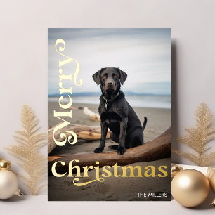 Modern Dog Pet Merry Christmas Minimalist Photo Foil Holiday Card