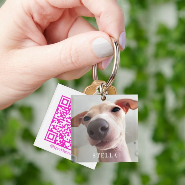 Modern Dog Pet Social Media QR Code Photo  Key Ring (Creator Uploaded)