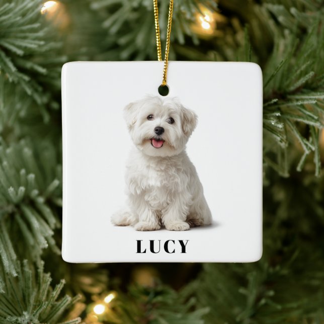 Modern Dog Photo | Merry Christmas Ornament (Tree)