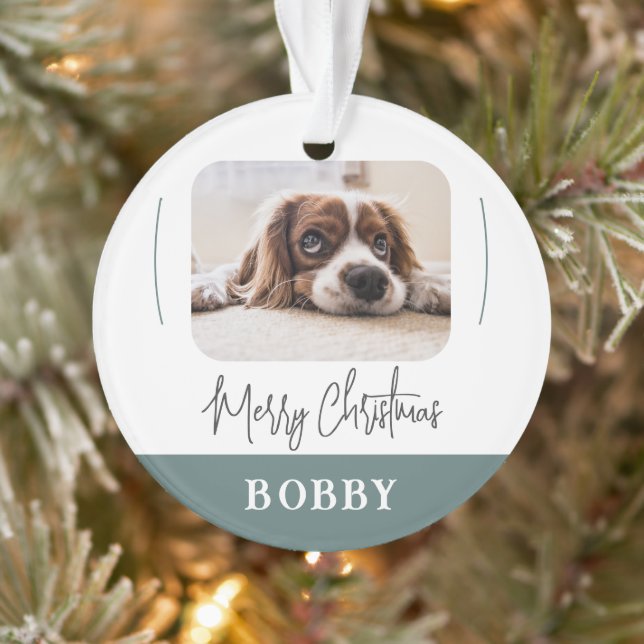Modern Dog Photo Minimalist Merry Christmas Ornament (Tree)