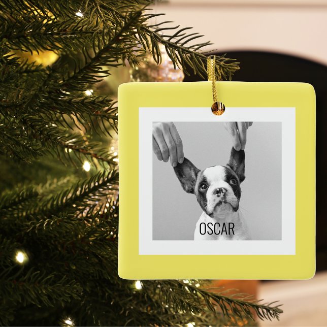 Modern Dog Photo Yellow Simple Lovely Gift Ceramic Ornament (Creator Uploaded)