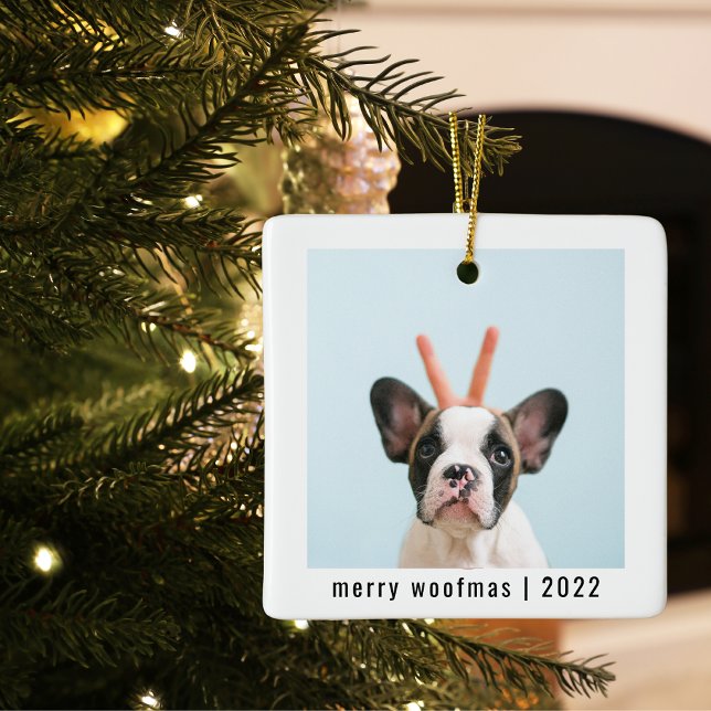 Modern Dog Two Photos | Merry Woofmas Ceramic Orna Ceramic Ornament (Creator Uploaded)