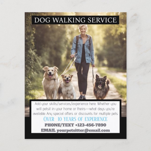 MODERN Dog Walker Pet Sitter Photo Small Business Flyer (Front)