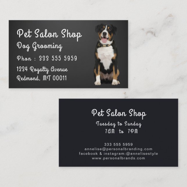 Modern Dog Walker Pet Sitter Watercolor Black Business Card (Front/Back)