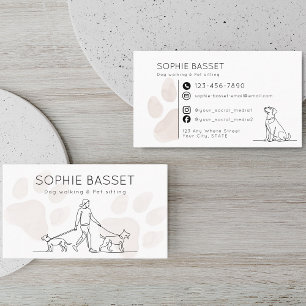 Modern Dog Walking Pet Care Minimalist Paw Print Business Card