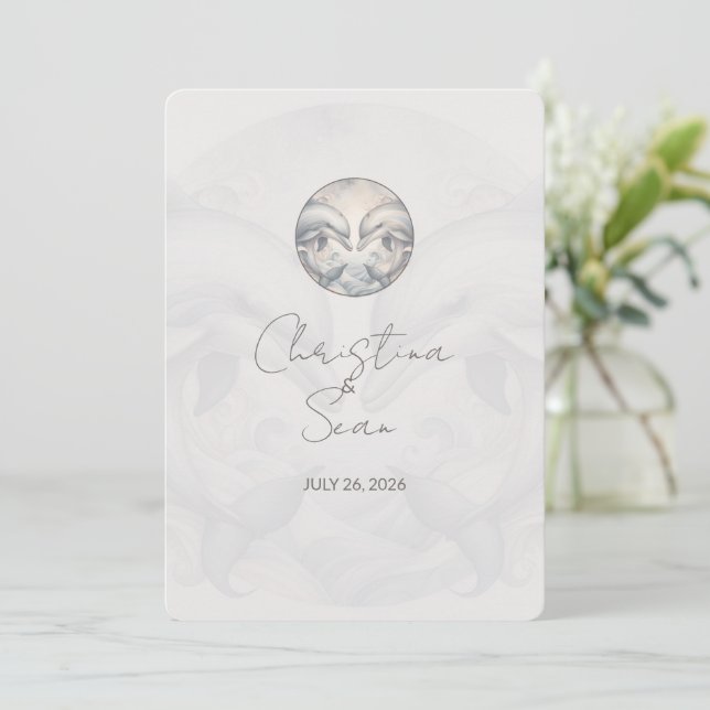 Modern Dolphin Neutral Colour Wedding Invitation (Standing Front)