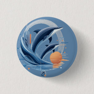 Modern Dolphin Wave – Futuristic Ocean Art Colou 3 Cm Round Badge
