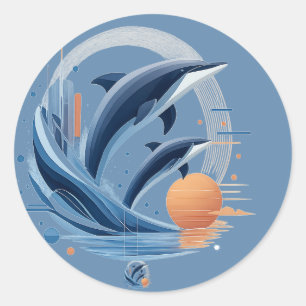 Modern Dolphin Wave – Futuristic Ocean Art Colou Classic Round Sticker