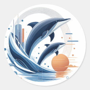 Modern Dolphin Wave – Futuristic Ocean Art Colou Classic Round Sticker