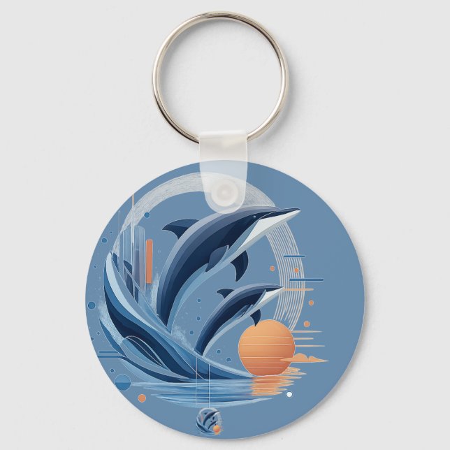 Modern Dolphin Wave – Futuristic Ocean Art | Colou Key Ring (Front)