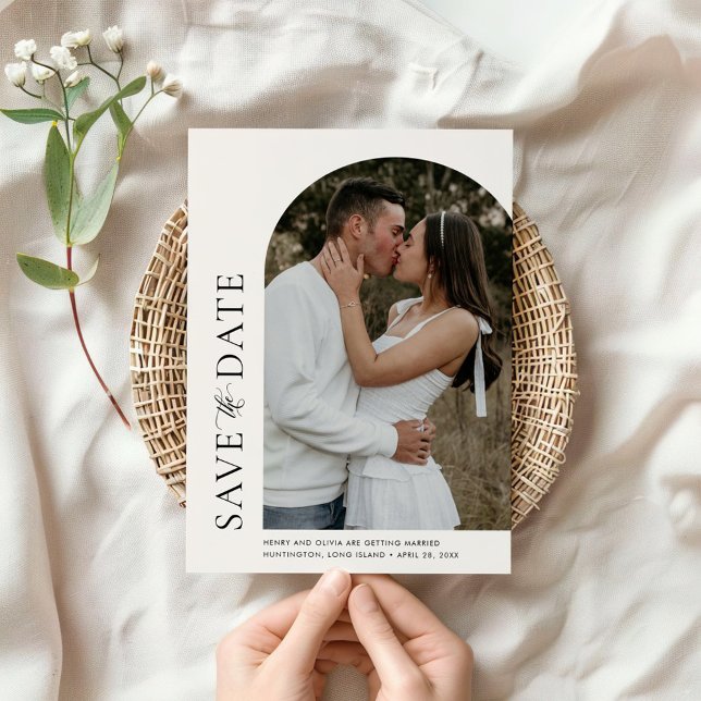 Modern Dome Off Centre Photo Save the Date Card (Creator Uploaded)