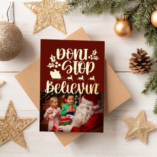 Modern Don't Stop Believin' Photo Foil Foil Holiday Card