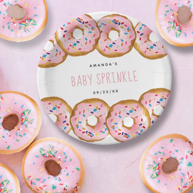 Modern Donut Girls Baby Shower Sprinkle Paper Plate (Creator Uploaded)