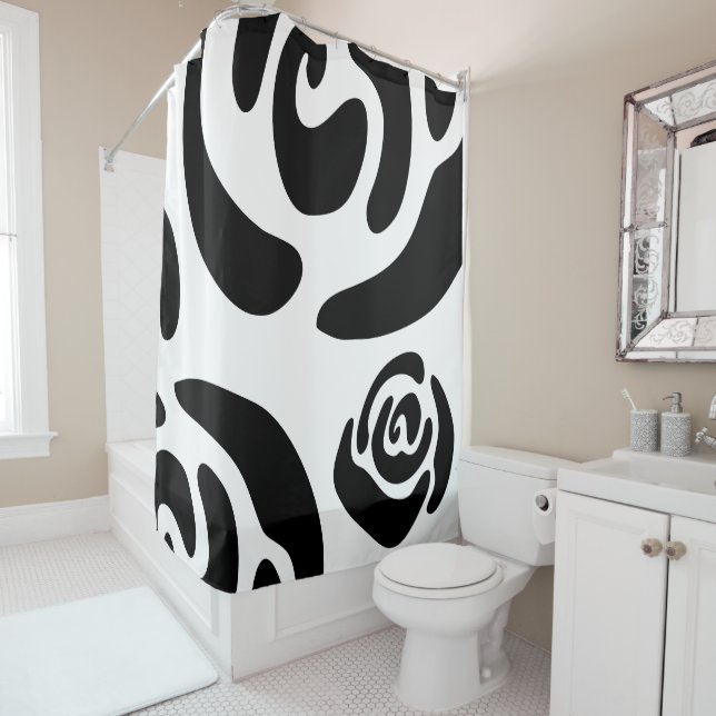 Modern Doodle 2 Black and White Shower Curtain (In Situ)