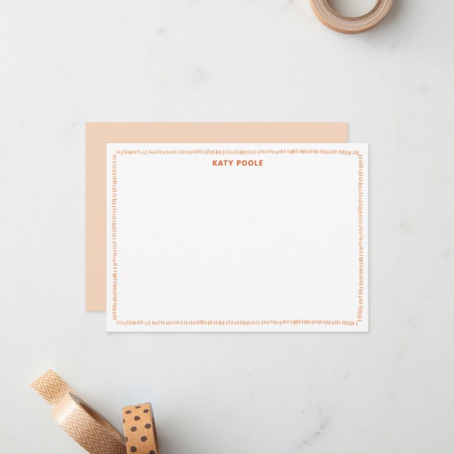 Modern Doodle Border Orange Personalised Flat Card (Front/Back In Situ)