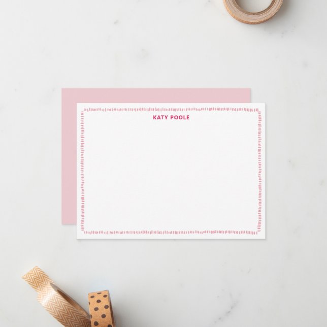 Modern Doodle Border Pink Personalised Flat Card (Front/Back In Situ)