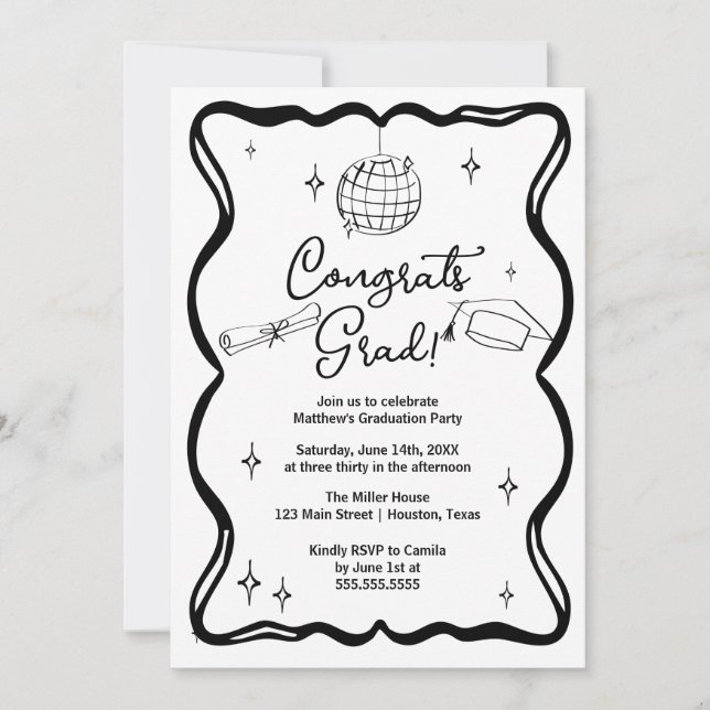 Modern doodle Congrats grad! Graduation Invitation (Front)
