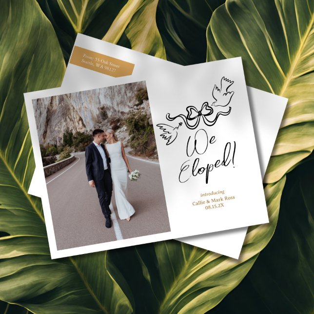 Modern Doodle Elopement Photo Announcement Postcard (Creator Uploaded)