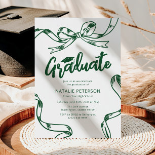 Modern Doodle Green Bow Graduation Party Invitation