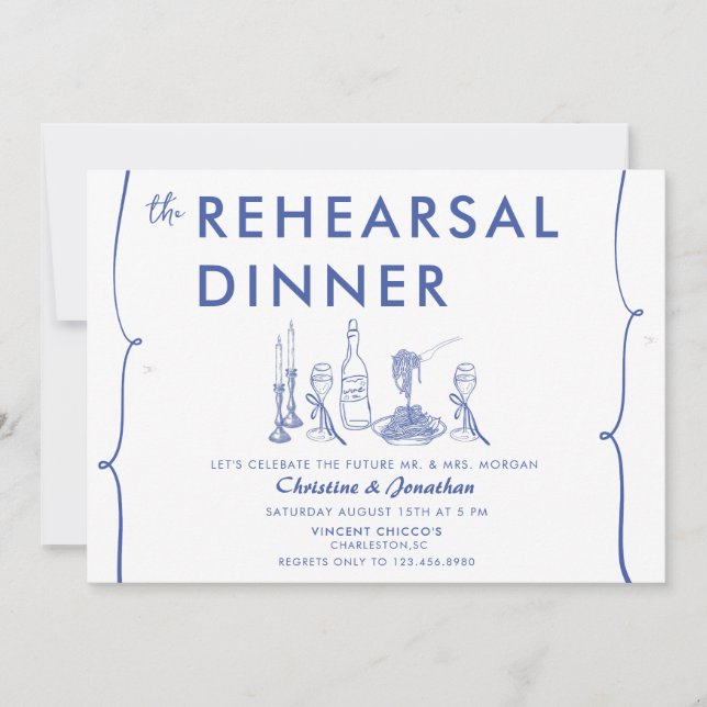 Modern Doodle | Italian Food | Rehearsal Dinner   Invitation (Front)
