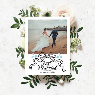 Modern Doodle Just Married Elopement Photo Announ Announcement Postcard