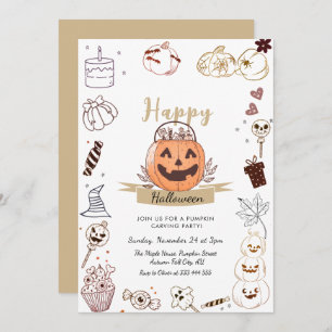Modern Doodle Pumpkin Carving Party  Invitation