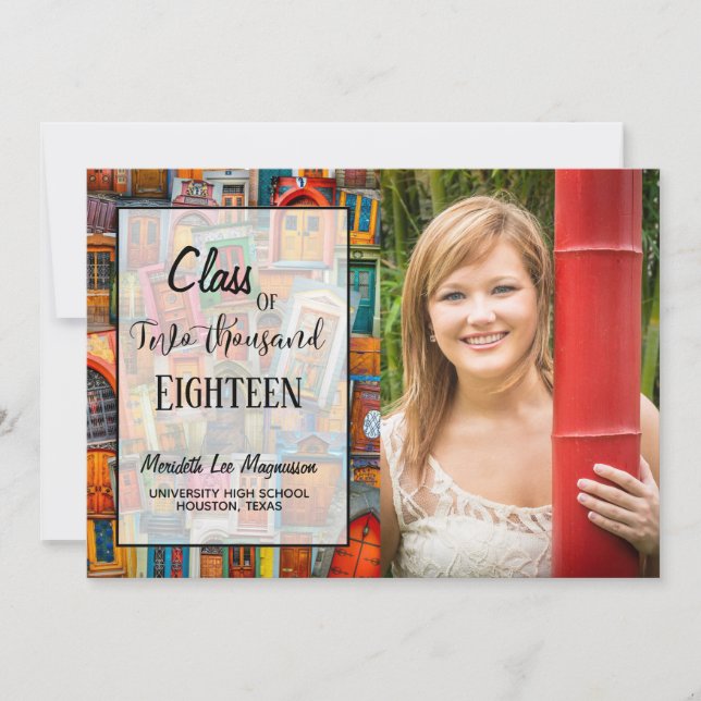 Modern Doors Quote 2 Photo High School Graduation Announcement (Front)