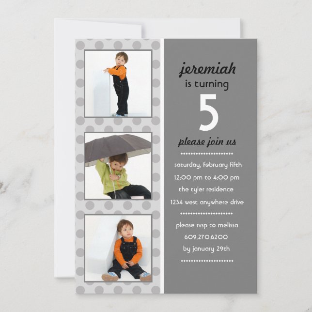 Modern Dot Photo Birthday Invitation (Storm) (Front)