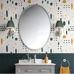 Modern Dot Symphony White, Teal, and Gold Minimal Wallpaper
