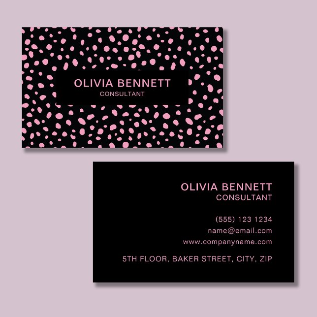 Modern Dots Black Pink Business Card (Modern black and pink dot business cards. Customize for your own business needs.)