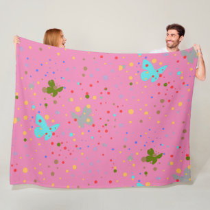Modern Dots & Butterfly Pink Fleece Blanket