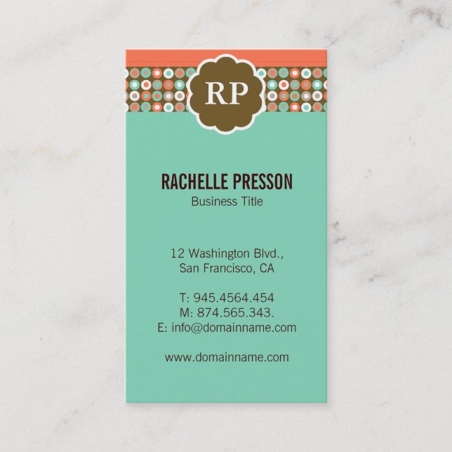 Modern Dots Monogram Custom Business Cards (Front)