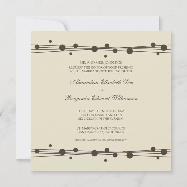 Modern Dots & Straw Wedding Invite 2 (chocolate) (Front)
