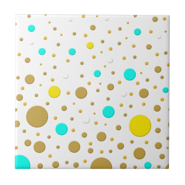 Modern Dots Turquoise Yellow White Gold Fun Design Ceramic Tile (Front)