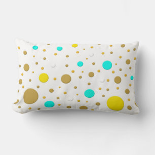 Modern Dots Turquoise Yellow White Gold Fun Design Lumbar Cushion