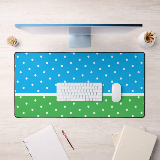 Modern Dotted Azure Blue Bright Green Colour Block Desk Mat (Office 1)