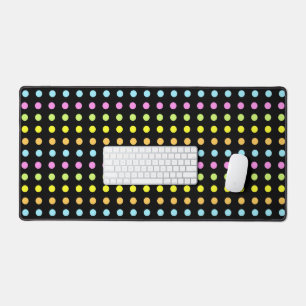 Modern Dotted Stripes in Pastel Colours on Black Desk Mat