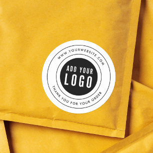 Modern Double Border Add Your Logo Thank You Classic Round Sticker