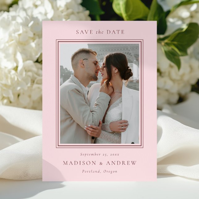 Modern Double Border Pink 2 Photo Wedding Save The Date (Creator Uploaded)