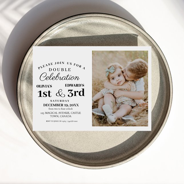 Modern Double Celebration Birthday Photo 1st & 3rd Invitation (Creator Uploaded)